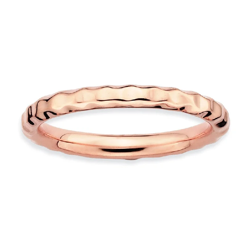 Modern Diamond Rings-2.25mm Stackable 14K Rose Gold Plated Silver Hammered Band