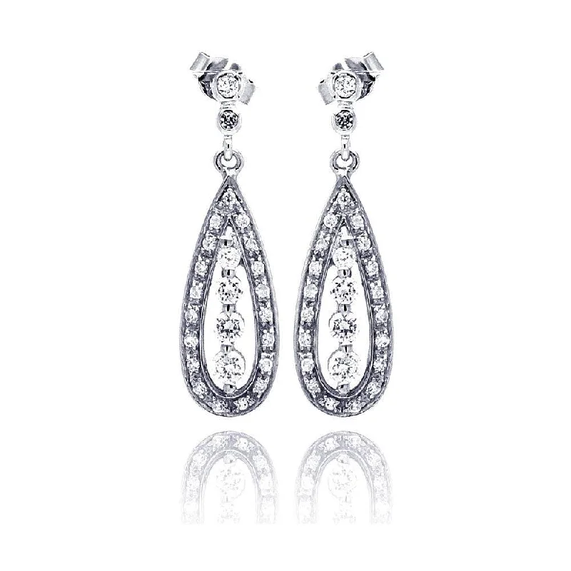 Colorful Hoop Earrings-Silver 925 Rhodium Plated Teardrop Marquis CZ Dangling Earrings - STE00660