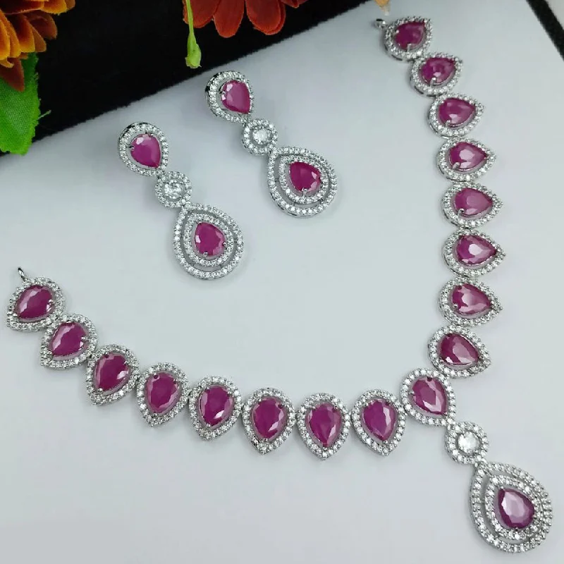 Luxurious Silver Necklaces-Aamrapali Silver Plated AD Necklace Set