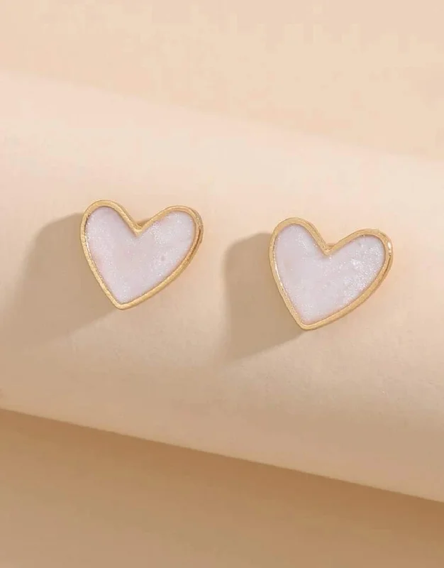 Oval Hoop Earrings-Dainty White Heart Stud Earrings