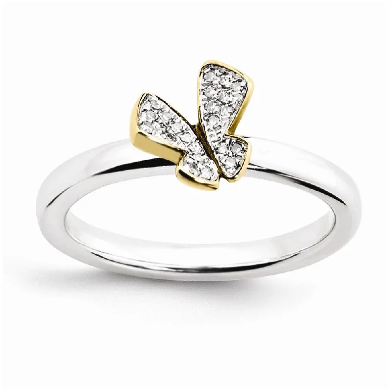 Dainty Gemstone Rings-Sterling Silver/Gold Tone .06ctw Diamond 8mm Butterfly Stackable Ring