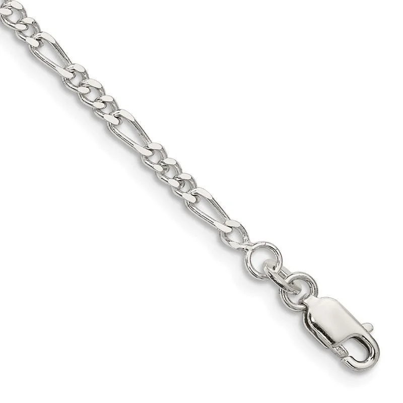 Personalized Gemstone Bracelets-Sterling Silver 2.5mm Figaro Chain Bracelet