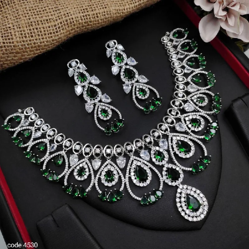 Trendy Silver Chain Necklaces-Aamrapali Silver Plated American Diamond Necklace Set